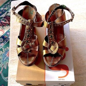 G-Series Cole Haan bronze jeweled platform sandals